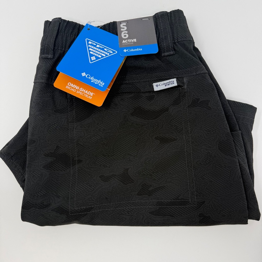Columbia PFG‎ Uncharted Shorts Mens Small Black Topo Camo 6 Inseam NEW